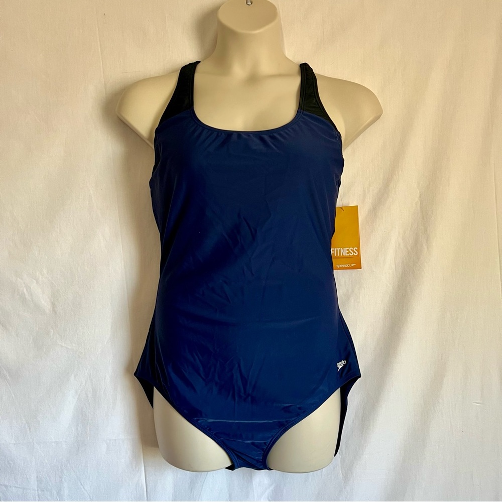 Speedo Women's Navy Blue and Black One-Piece Swimsuit